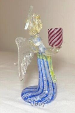 Hand blown vintage Italian Murano studio art Glass angel candle holder statue