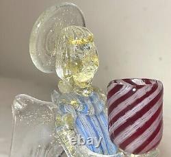 Hand blown vintage Italian Murano studio art Glass angel candle holder statue