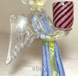 Hand blown vintage Italian Murano studio art Glass angel candle holder statue