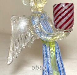 Hand blown vintage Italian Murano studio art Glass angel candle holder statue