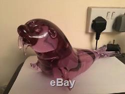 Heavy Collectable Alexandrite Murano Art Glass Walrus Sculpture. Colour Change