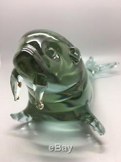 Heavy Collectable Alexandrite Murano Art Glass Walrus Sculpture. Colour Change