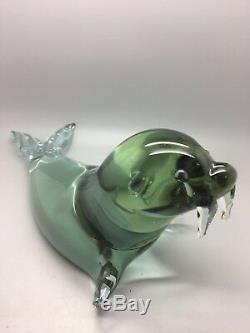 Heavy Collectable Alexandrite Murano Art Glass Walrus Sculpture. Colour Change