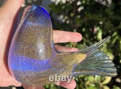 Heavy Formia Vetro Artictico Hand Blown Gold Fleck & Blue Murano Glass Bird
