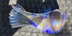 Heavy Formia Vetro Artictico Hand Blown Gold Fleck & Blue Murano Glass Bird