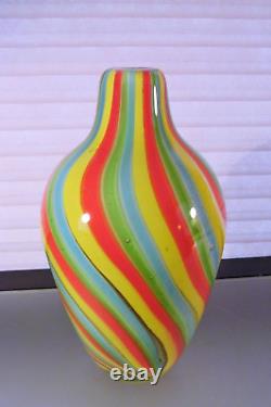Heavy Murano Striped Studio Art Glass Vase Hand Blown