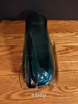 Heavy beautiful blue hand blown Murano style crystal vase 9.10 lbs 13.75 tall