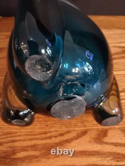 Heavy beautiful blue hand blown Murano style crystal vase 9.10 lbs 13.75 tall