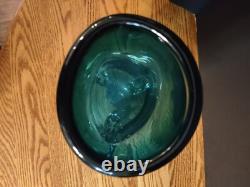 Heavy beautiful blue hand blown Murano style crystal vase 9.10 lbs 13.75 tall