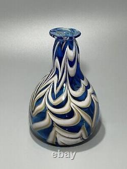 Htf Murano Hand Blown Blue White Swirls 7.5 Beautiful Art Glass Vase