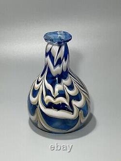 Htf Murano Hand Blown Blue White Swirls 7.5 Beautiful Art Glass Vase