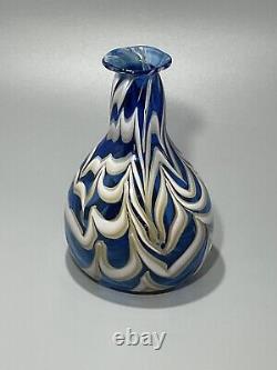 Htf Murano Hand Blown Blue White Swirls 7.5 Beautiful Art Glass Vase