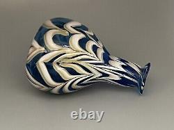 Htf Murano Hand Blown Blue White Swirls 7.5 Beautiful Art Glass Vase