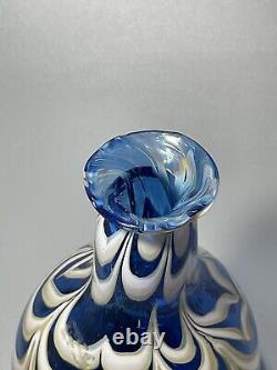 Htf Murano Hand Blown Blue White Swirls 7.5 Beautiful Art Glass Vase