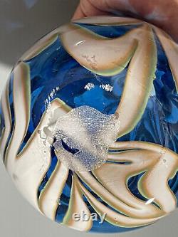 Htf Murano Hand Blown Blue White Swirls 7.5 Beautiful Art Glass Vase