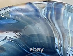 Htf Murano Hand Blown Blue White Swirls 7.5 Beautiful Art Glass Vase