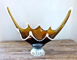 Huge 18.5 MCM Hand Blown Murano Style Honey Gold Glass Centerpiece Bowl Lattimo