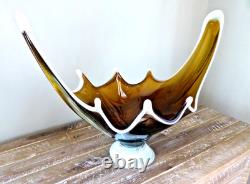 Huge 18.5 MCM Hand Blown Murano Style Honey Gold Glass Centerpiece Bowl Lattimo