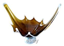 Huge 18.5 MCM Hand Blown Murano Style Honey Gold Glass Centerpiece Bowl Lattimo
