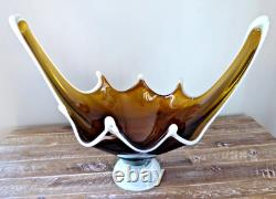 Huge 18.5 MCM Hand Blown Murano Style Honey Gold Glass Centerpiece Bowl Lattimo