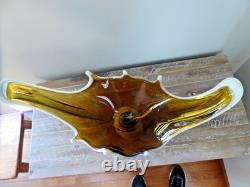 Huge 18.5 MCM Hand Blown Murano Style Honey Gold Glass Centerpiece Bowl Lattimo