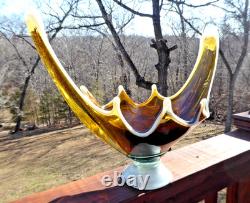Huge 18.5 MCM Hand Blown Murano Style Honey Gold Glass Centerpiece Bowl Lattimo