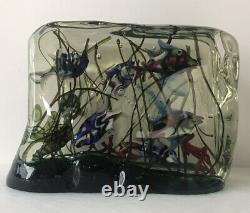 Huge Gino Cenedese Glass Aquarium Block Murano Seahorse Jellyfish 11.1 Pounds