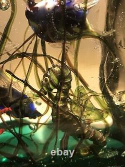 Huge Gino Cenedese Glass Aquarium Block Murano Seahorse Jellyfish 11.1 Pounds