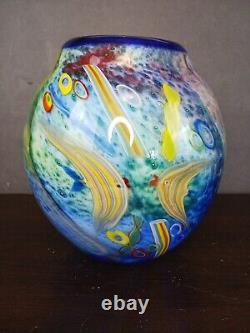 Huge Murano Aquarium Tropical Fish Cased Hand Blown Vase 7Lbs. 8 Ocean Bubbles