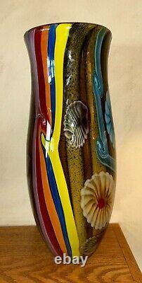 Huge Murano Hand-Blown Millefiori Abstract Glass Vase Italy