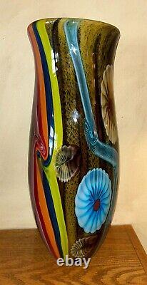 Huge Murano Hand-Blown Millefiori Abstract Glass Vase Italy