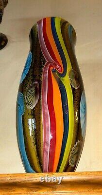 Huge Murano Hand-Blown Millefiori Abstract Glass Vase Italy