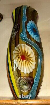 Huge Murano Hand-Blown Millefiori Abstract Glass Vase Italy