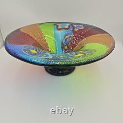 Huge Murano Millefiori Art Glass Bowl Hand Blown Rainbow Silver Fleck 18