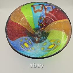 Huge Murano Millefiori Art Glass Bowl Hand Blown Rainbow Silver Fleck 18