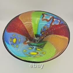 Huge Murano Millefiori Art Glass Bowl Hand Blown Rainbow Silver Fleck 18
