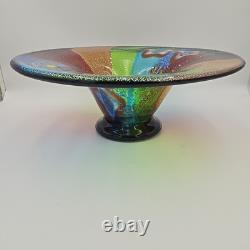 Huge Murano Millefiori Art Glass Bowl Hand Blown Rainbow Silver Fleck 18