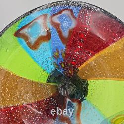 Huge Murano Millefiori Art Glass Bowl Hand Blown Rainbow Silver Fleck 18