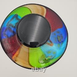 Huge Murano Millefiori Art Glass Bowl Hand Blown Rainbow Silver Fleck 18