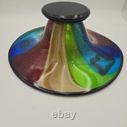 Huge Murano Millefiori Art Glass Bowl Hand Blown Rainbow Silver Fleck 18