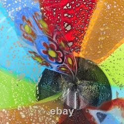 Huge Murano Millefiori Art Glass Bowl Hand Blown Rainbow Silver Fleck 18