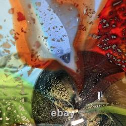Huge Murano Millefiori Art Glass Bowl Hand Blown Rainbow Silver Fleck 18