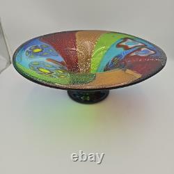 Huge Murano Millefiori Art Glass Bowl Hand Blown Rainbow Silver Fleck 18