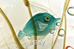 Huge Unusual SIGNED CENEDESE Vintage Murano Glass 3 Fish Aquarium Punch Bowl