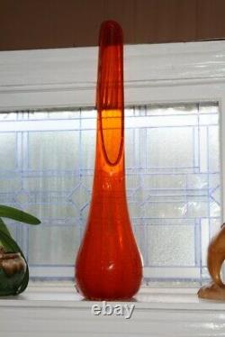 Huge Vintage 35 Orange Murano Swung Glass Floor Vase Controlled Bubbles