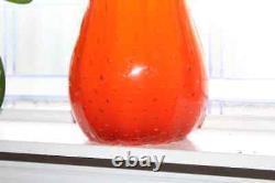 Huge Vintage 35 Orange Murano Swung Glass Floor Vase Controlled Bubbles