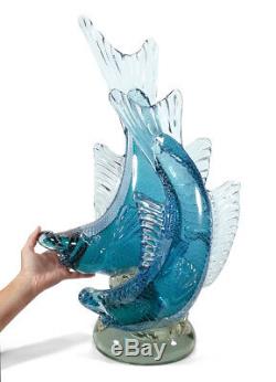 Huge Vintage Murano Italian Art Glass Double Fish Sculpture 23 7/8 Bullicante