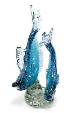 Huge Vintage Murano Italian Art Glass Double Fish Sculpture 23 7/8 Bullicante