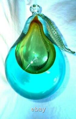 Huge Vintage Salviati Murano Hand Blown Art Glass Fruit Paperweight Pear