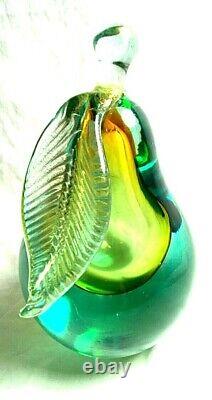 Huge Vintage Salviati Murano Hand Blown Art Glass Fruit Paperweight Pear